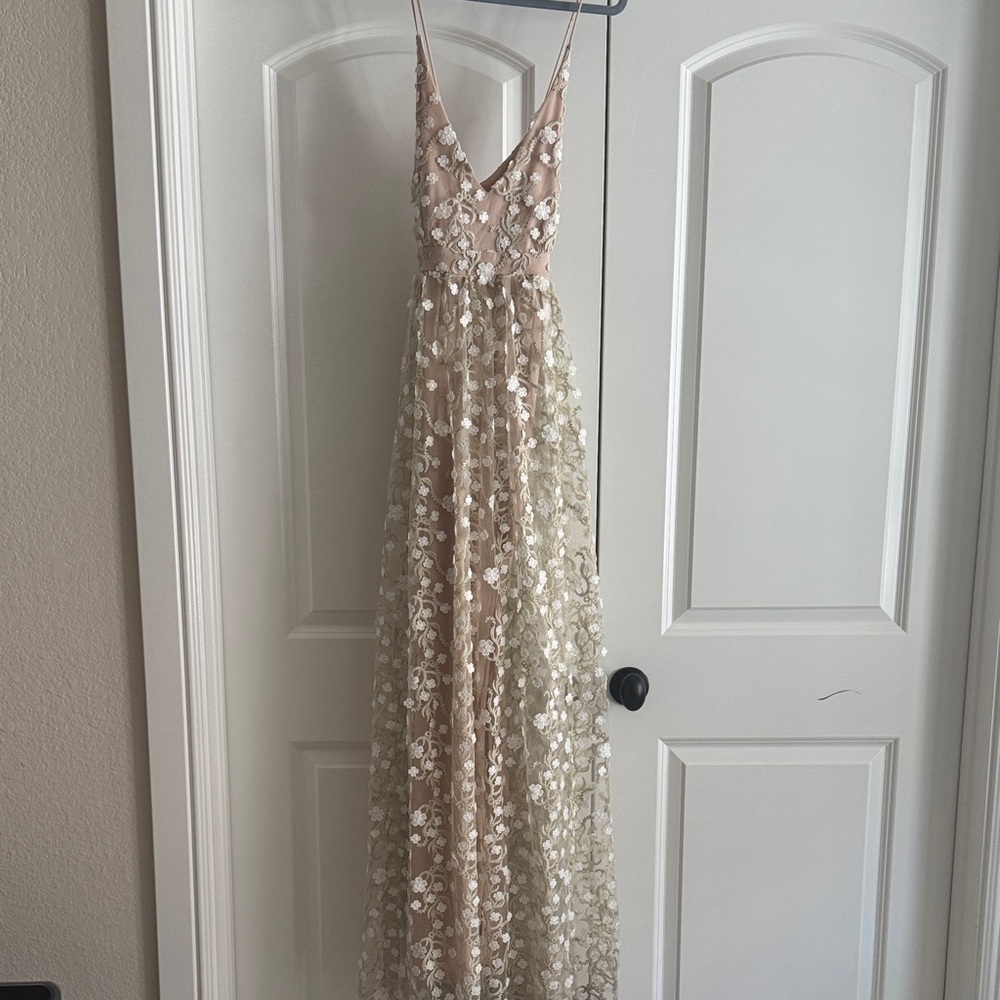 Altar'd State Beige Floral Appliqué Maxi Dress